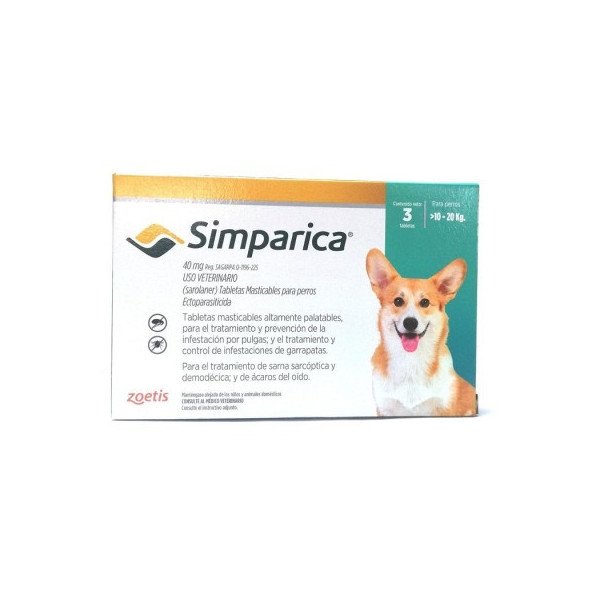 SIMPARICA 10 A 20 KG 40 MG CAJA * 1 UND TURQUEZA