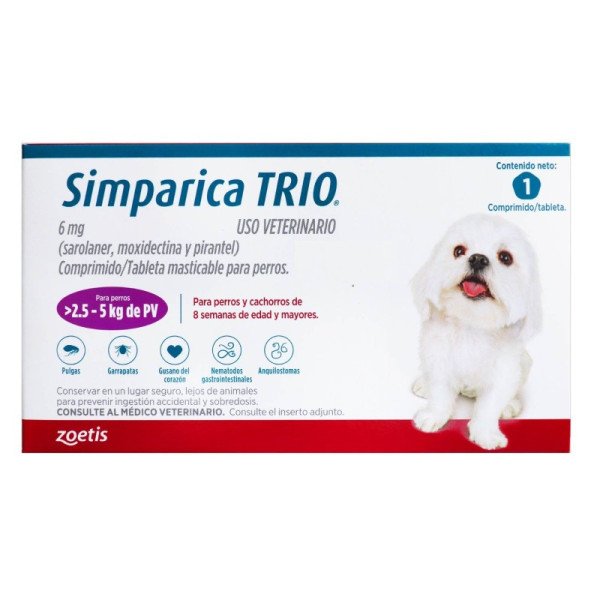SIMPARICA TRIO 2.5 A 5 KG 6 MG UNI MORADO X 1UNI
