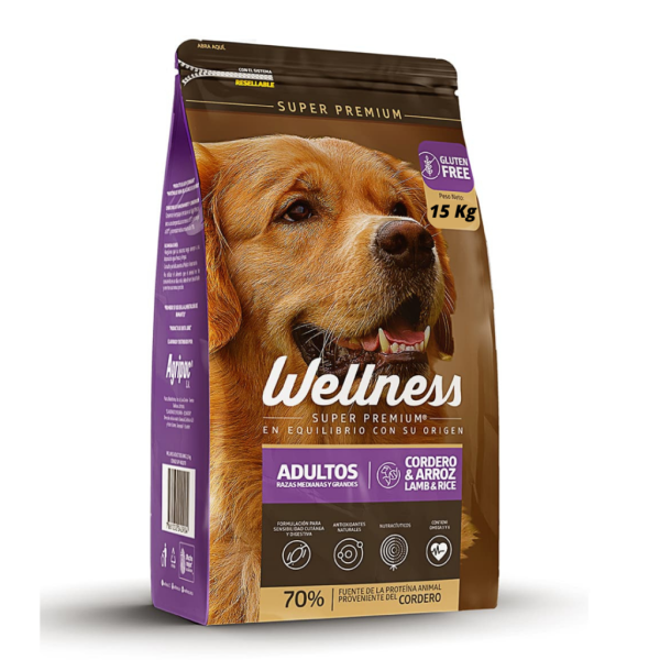 WELLNESS PERRO ADULTO RAZA MEDIANA GRANDE CORDERO Y ARROZ